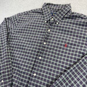 Ralph Lauren Shirt Mens XXL Blue Green Red Windowpane Plaid Button Down 2XL READ